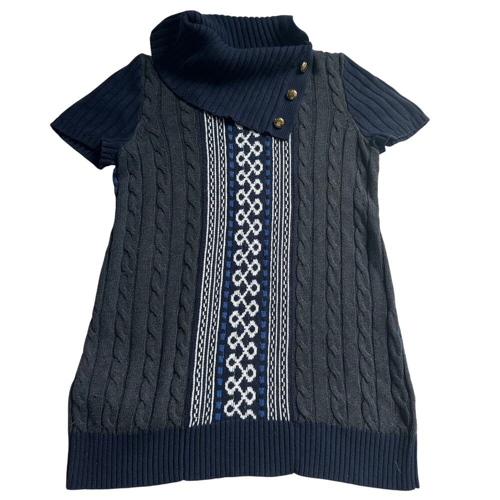 Tommy Hilfiger Navy/Gray, Short Sleeve, Mock Neck, Knit Sweater- M